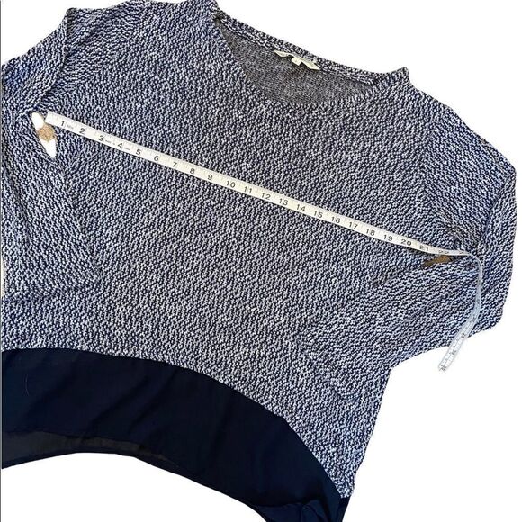 CLEO Petites Blue Salt&Pepper Knit V Neck Long Sleeve Chiffon Bottom Sweater L - Picture 7 of 8